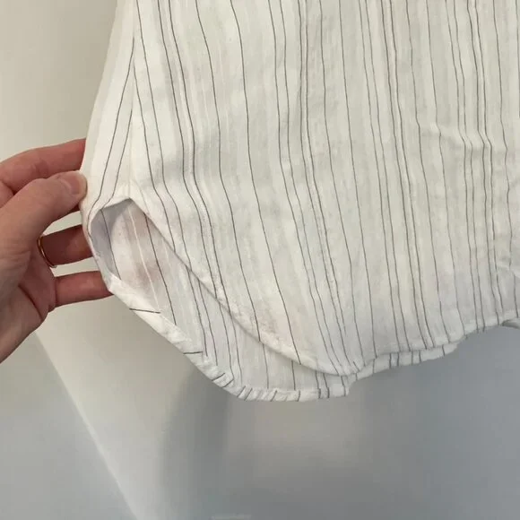 ANN TAYLOR LOFT White Black Textured Pinstripe Striped Long Sleeve Popover Tunic - Picture 8 of 16